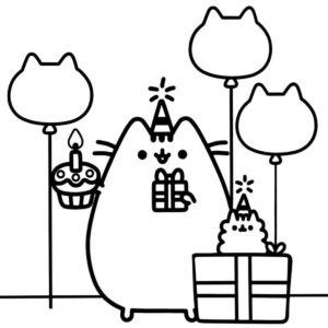 Pusheen Kolorowanki – pobierz za darmo i wydrukuj kolorowankę Pusheen z prezentami