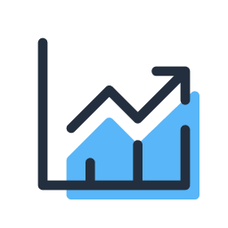 A line chart with an arrow pointing up