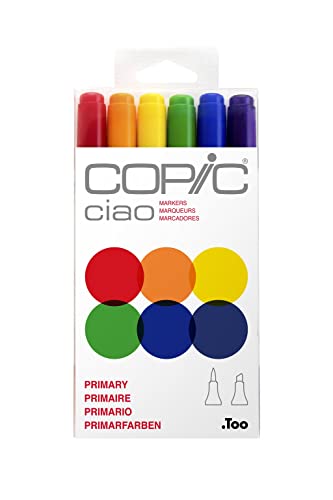 COPIC Ciao Marker Set 'Primary' mit 6 Farben, Allround Layoutmarker, im praktischen Acryl-Display zur Aufbewahrung und einfachen Entnahme