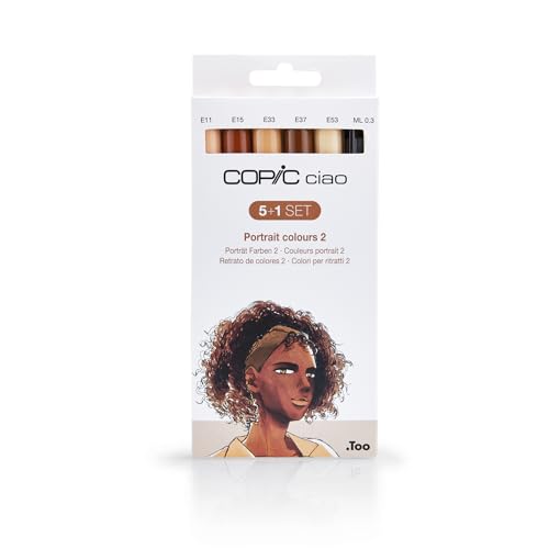 COPIC Ciao 5+1 Set 'Portrait Colours 2', 5 Twin Marker mit einer mittelbreiten und einer Brush-Spitze, inkl. Multiliner Black 0,3 mm