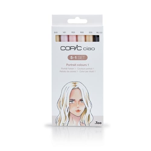 COPIC Ciao 5+1 Set 'Portrait Colours 1', 5 Twin Marker mit einer mittelbreiten und einer Brush-Spitze, inkl. Multiliner Black 0,3 mm