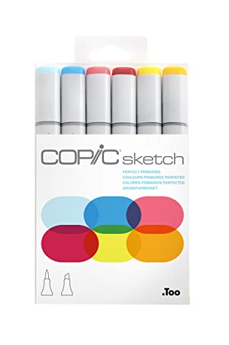 COPIC Sketch Set 'Perfect Primaries', 6 Twin Marker mit einer mittelbreiten und einer Brush-Spitze