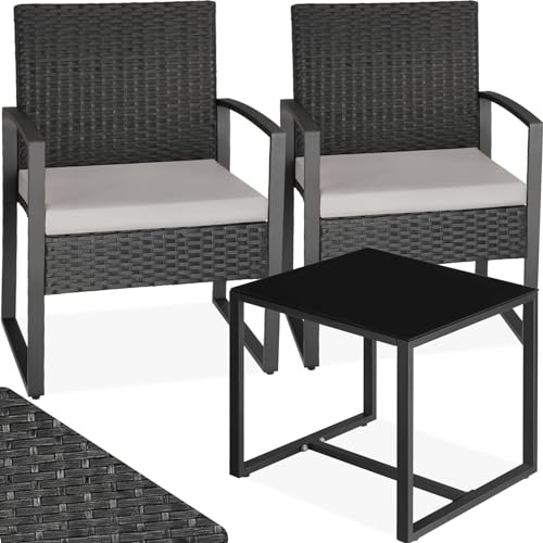 tectake® Rattan Sitzgruppe 2X Sessel mit Tisch, Balkon Möbel...