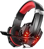 DIZA100 Gaming Headset for PS4 Xbox One PC, Gaming Headphones with Microphone, LED Light Bass Surround, Aluminium Housing for Computer, Laptop, Mac, Nintendo, Switch Games