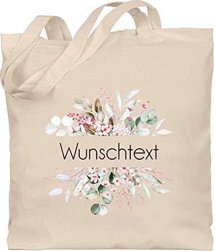 Baumwolltasche personalisiert mit Namen - Aufdruck selbst gestalten - Wunschtext - Unisize - Naturweiß - einkaufstasche blumen stoffbeutel kindergarten personalisierte blume beutel - WM101