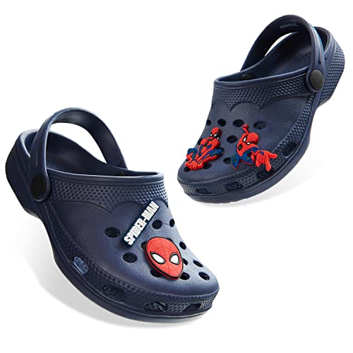 Marvel Clogs mit abnehmbaren Anhängern, Kinder Sandalen Strandschuhe Kinder - Geschenke für Jungs (Marineblau Spiderman, 30 EU)