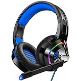 ZIUMIER Z66 Blau Gaming Headset für PS4 PS5 PC Xbox One Laptop,Gamer Kopfhörer mit Noise Cancelling Mikrofon, Buntes RGB Licht, Bass 3.5mm Surround Sound 50MM Treiber