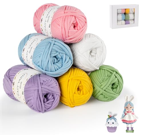 ilauke 6 Stück Chunky Häkelgarn für Anfänger, 6x50g Dickes Garn Baumwolle zum Häkeln, Baumwoll-Nylon-Garn für Anfänger zum Häkeln und Stricken,Rosa, Gelb, Blau, Lila, Weiß, Grün