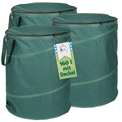 TTL Garden 3x 160L Pop Up Gartensack Deluxe mit Deckel - 220gsm...