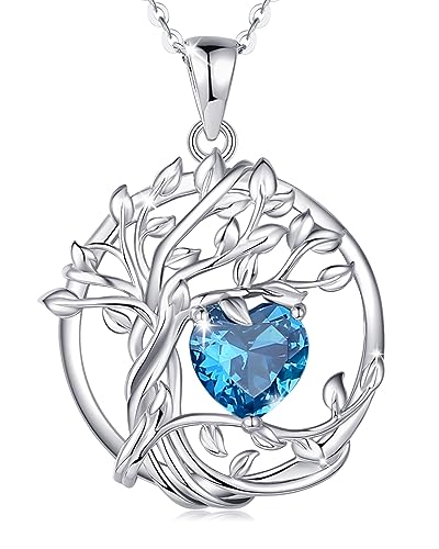 FANCIME Lebensbaum Topas Kette für Damen 925 Sterling Silber Baum des Lebens Topas Anhänger Halskette Schmuck Geschenke für Frauen Mädchen, Kettenlänge: 40+5 cm