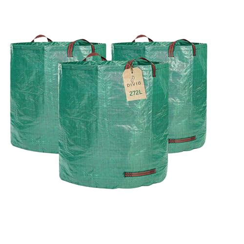 DIVID® Gartensäcke mit Trageschlaufen |Gartensack 3x 272L Set...