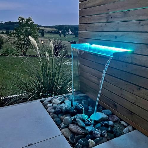 CLGarden 60cm Wasserfall Edelstahl Einsatz DIY mit LED...