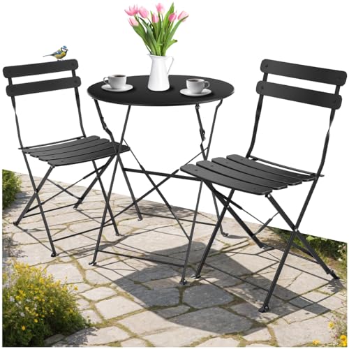 tectake® Gartenmöbel Bistro Set aus Gartentisch mit Stühlen,...