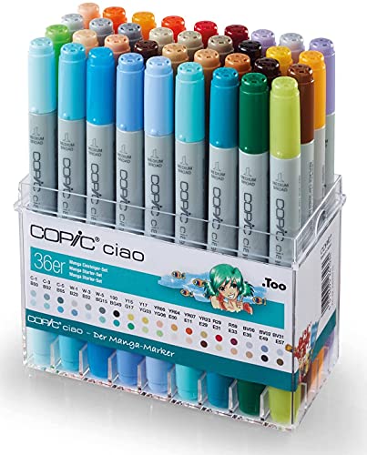 COPIC Ciao Manga 'Einsteiger-Set', 36er Set im Acryl-Display, Twin Marker mit einer mittelbreiten und einer Brush-Spitze