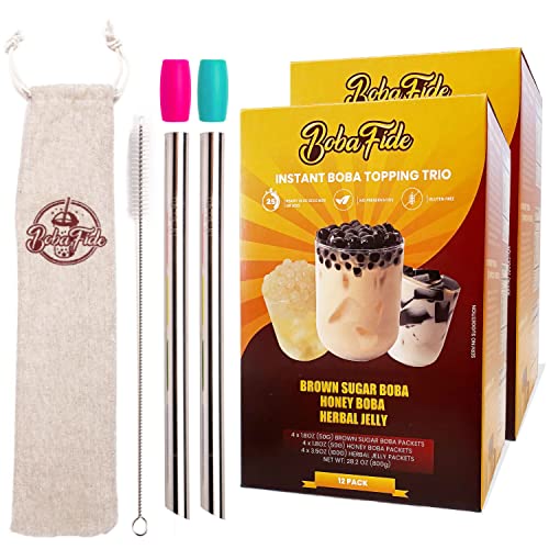 BOBA FIDE Instant Boba Tea Topping Kit - Brown Sugar Boba, Honey Boba ...