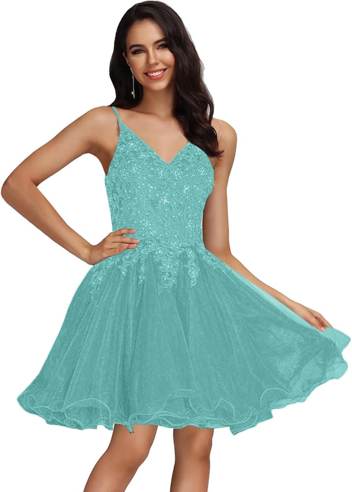 Amazon.com: Teen Girls Sweet 16 Dresses Short Tulle Puffy Embroidery Lace  Beaded Junior Semi Formal Dresses Aqua Custom Made : Clothing, Shoes &  Jewelry