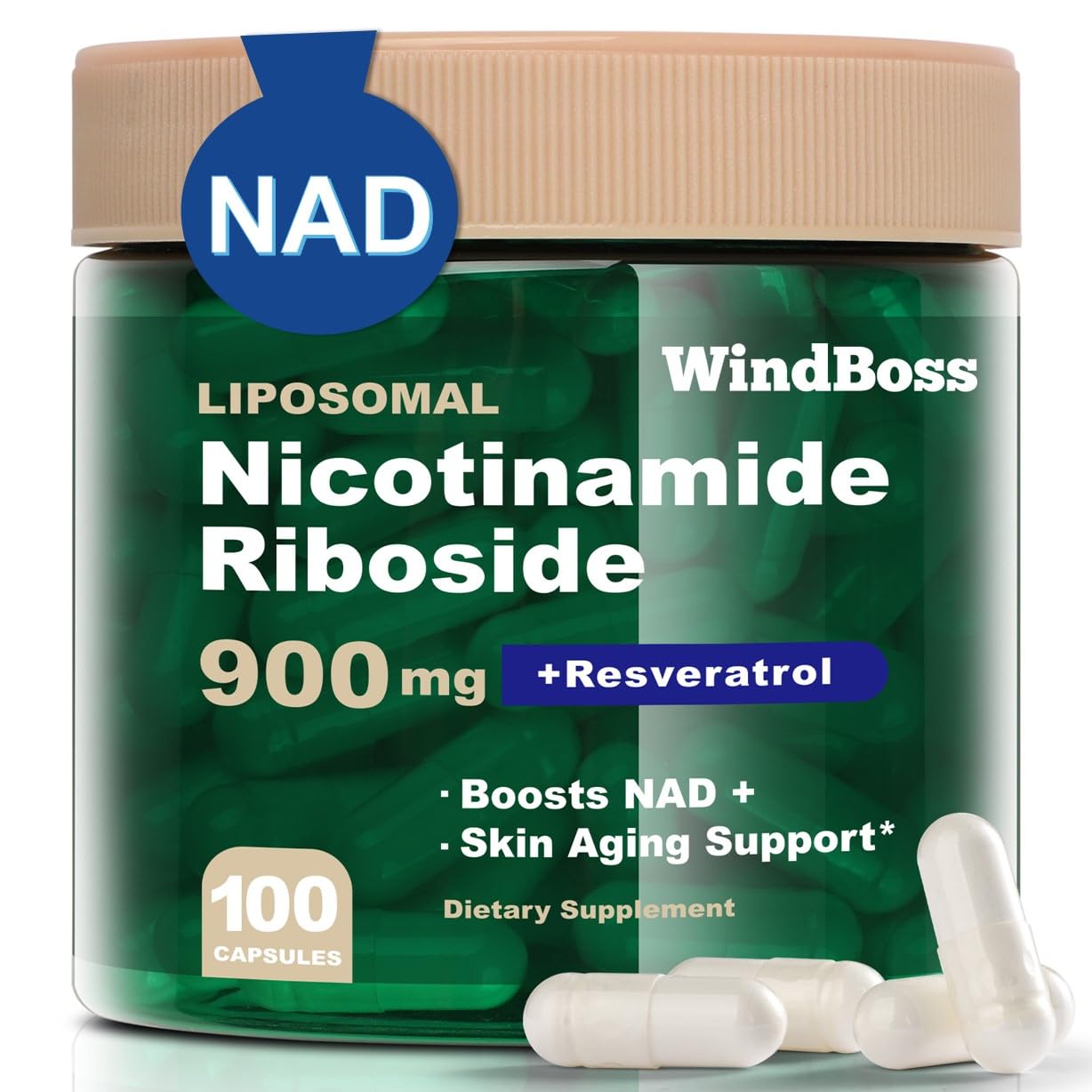 Liposomal Nicotinamide Riboside, 900mg NAD+ Supplement NMN Supplement Alternative, NAD Supplement for Anti-Aging, Energy, Focus - 100 Capsules