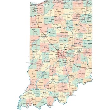 Amazon.com: Home Comforts Large Administrative map of Indiana State ...