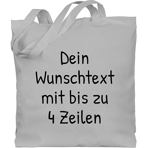 Baumwolltasche personalisiert mit Namen - Aufdruck selbst gestalten - Wunschdruck - Bedrucken lassen - Unisize - Hellgrau - personalisierte jutetasche stoffbeutel kindergarten wunschtext - WM101