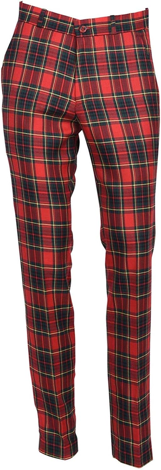 60s Fancy Dress and Quality Clothing 1960s UK Mens Red Tartan Golf Sta Press Trousers Slim Fit 60s 70s Retro Mod Pants £29.99 AT vintagedancer.com