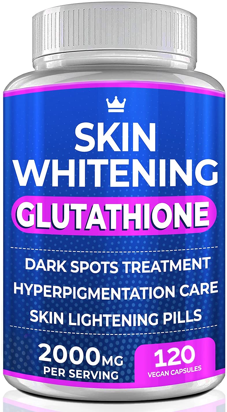 Píldoras blanqueadoras de glutación - 120 cápsulas de 2000 mg de glutación - Suplemento eficaz para aclarar la piel - Manchas oscuras, eliminador de cicatrices de melasma y acné, tratamiento 