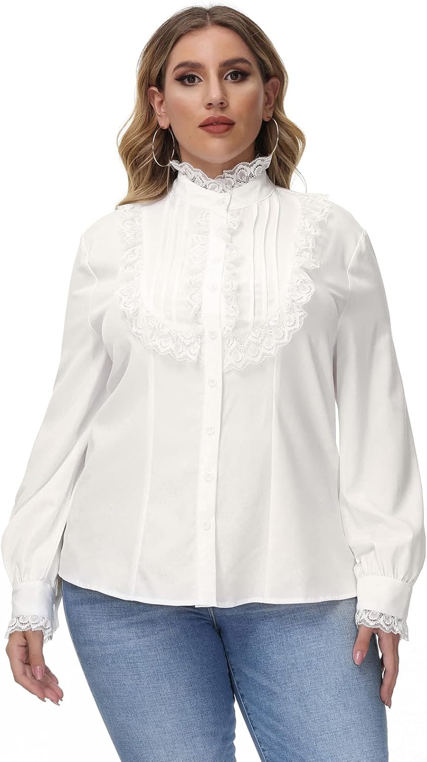 Victorian Blouses, Tops, Shirts, Vests, Sweaters Victorian Blouse Womens Gothic Lolita Plus Size Long Sleeve Retro Ruffle Steampunk Tops  AT vintagedancer.com