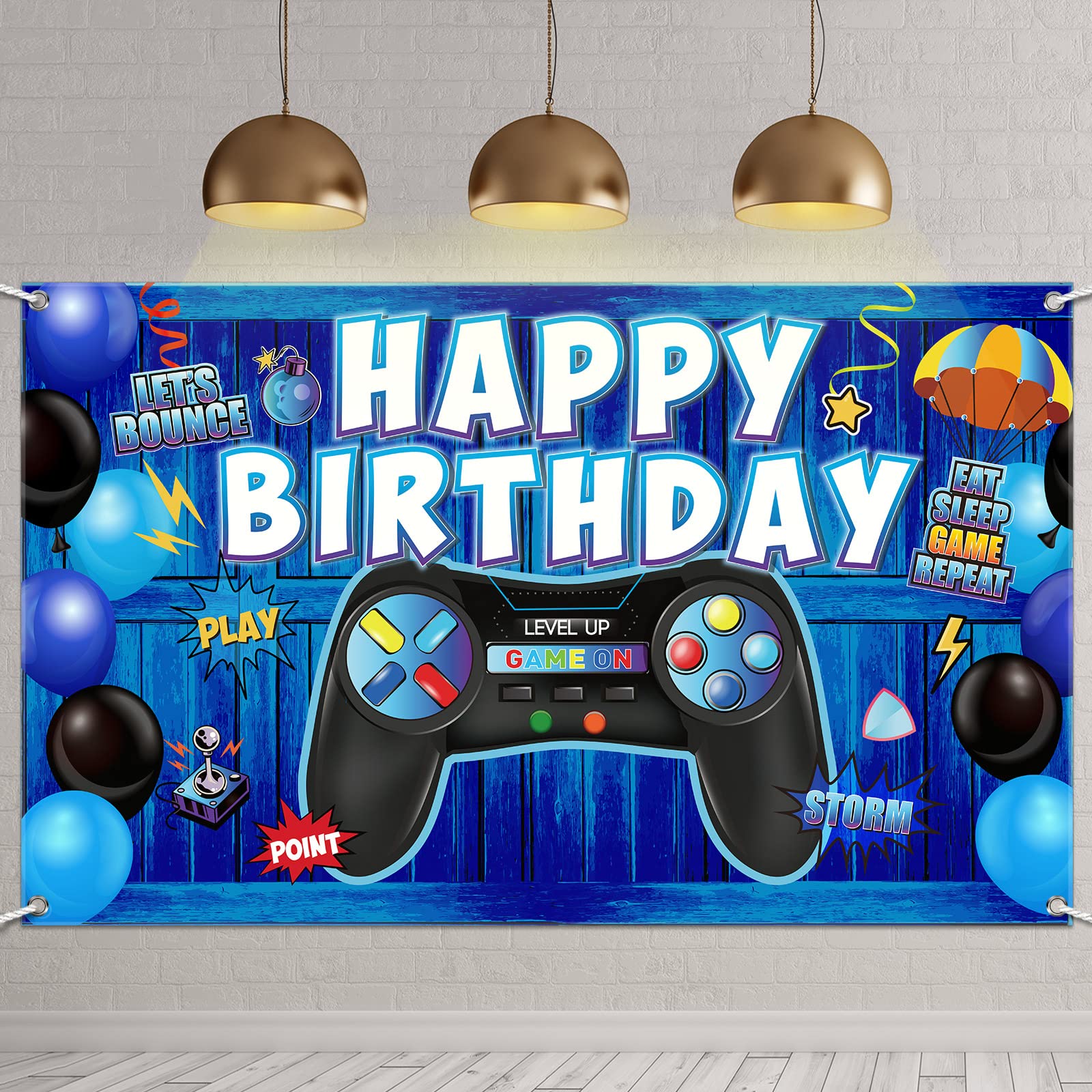 Video Game Happy Birthday Backdrop Game on Birthday Party Backdrop Banner  Level up Gaming Theme Party Background Photo Props for Video Game Party  Wall Decorations Supplies (null)