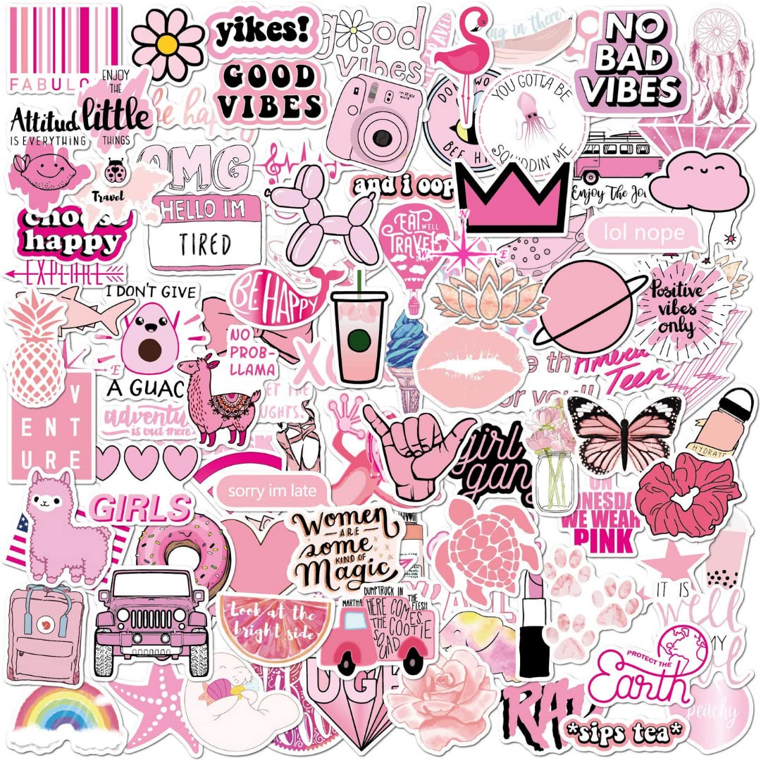 Amazon.com: 100pcs Preppy Stickers Pink Cute Vinyl Aesthetic Water ...