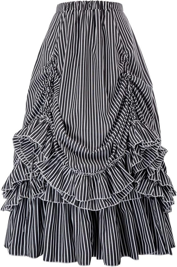 Victorian Clothing, Costumes & 1800s Fashion Belle Poque Womens Vintage Stripes Gothic Victorian Skirt Renaissance Style Falda  AT vintagedancer.com