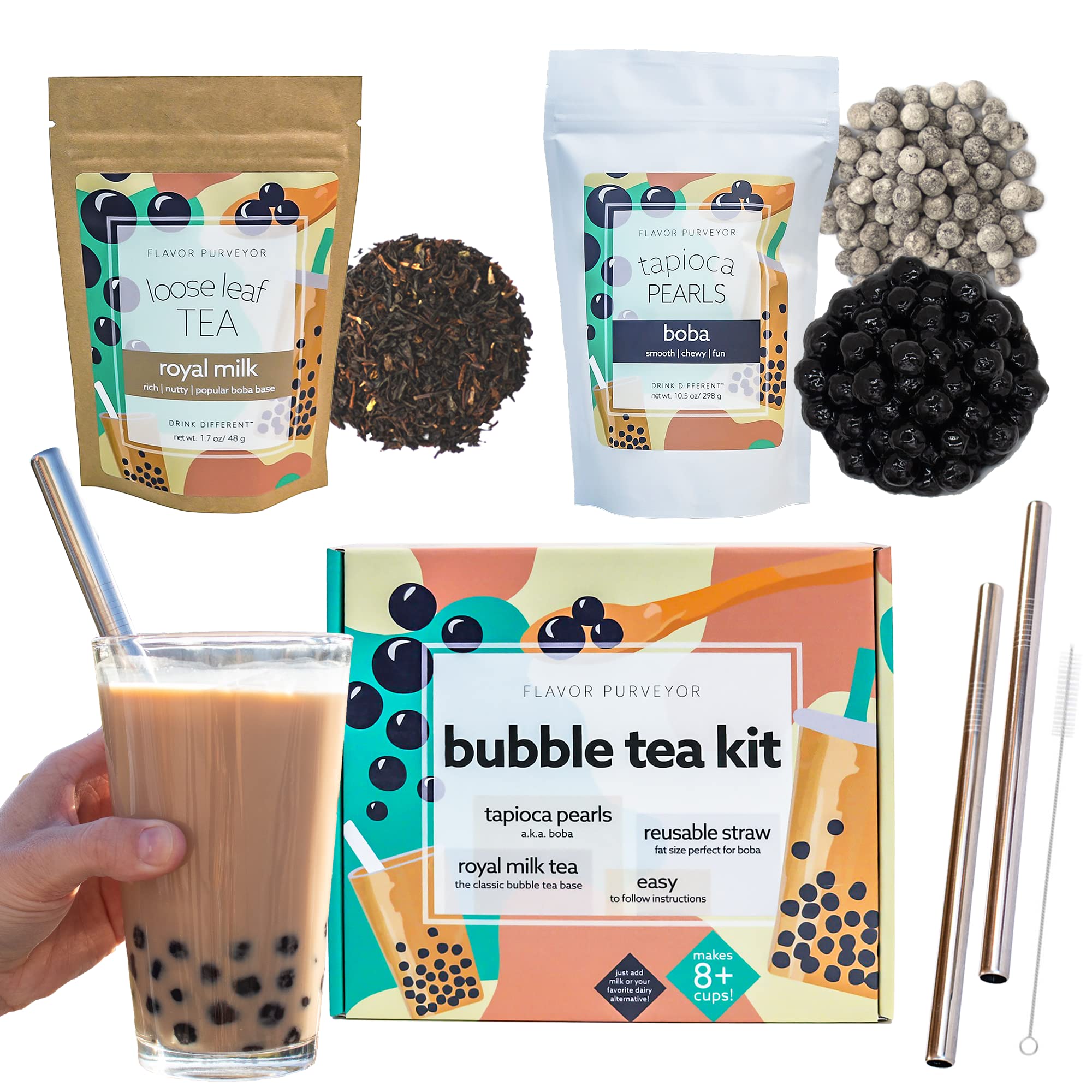 Buy Bubble Tea Kit, Easy DIY Boba Tea Kit, Includes Tapioca Boba Pearls ...