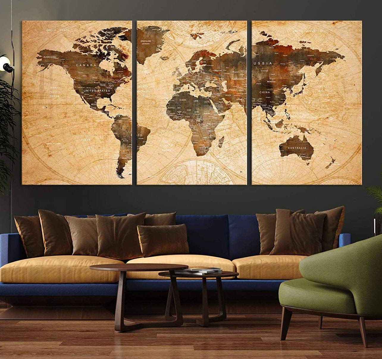 World Map Canvas Wall Art, Large Map Of World Canvas Art