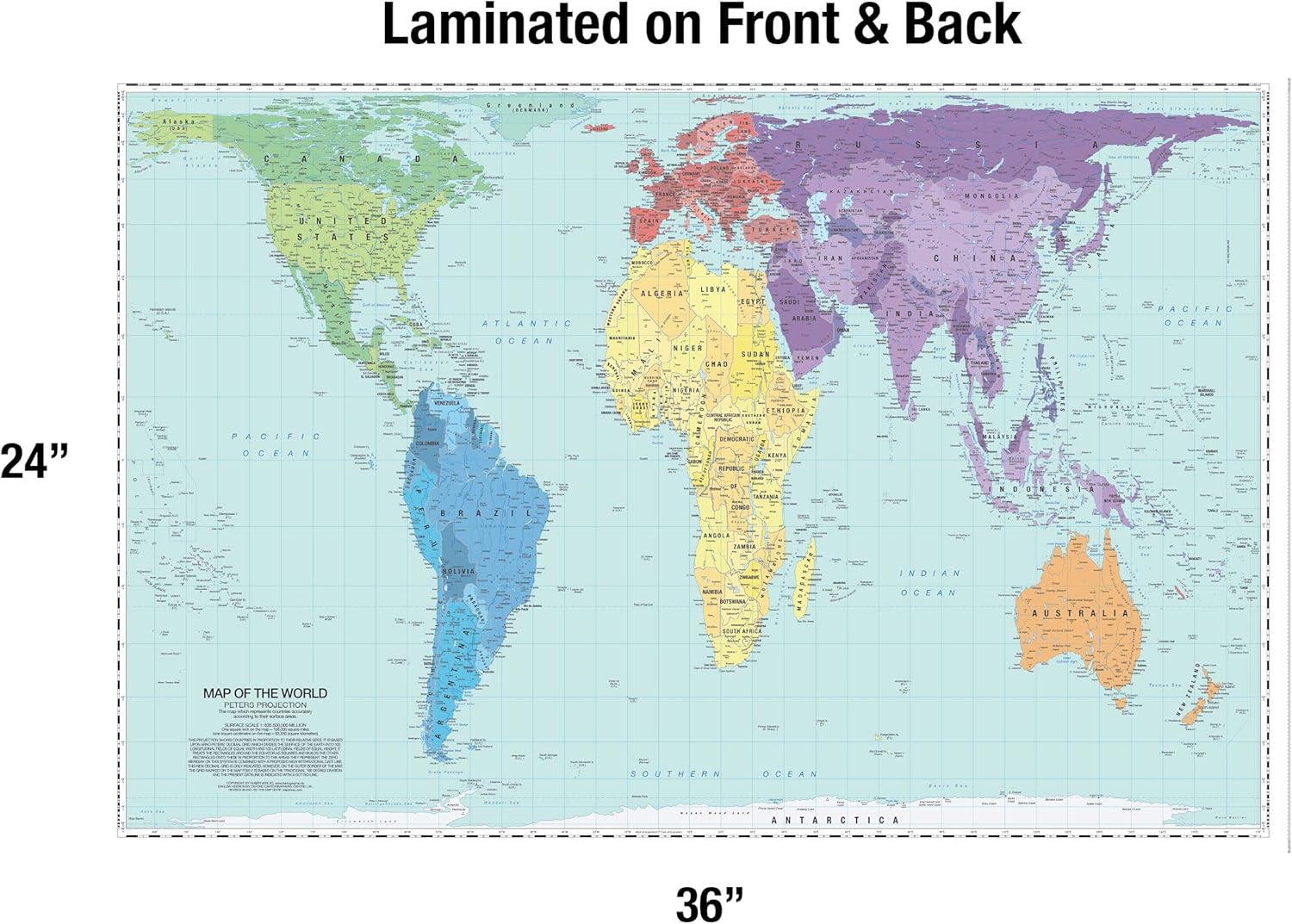 Accurate Peters Projection World Map | Laminated 36 Australia | Ubuy