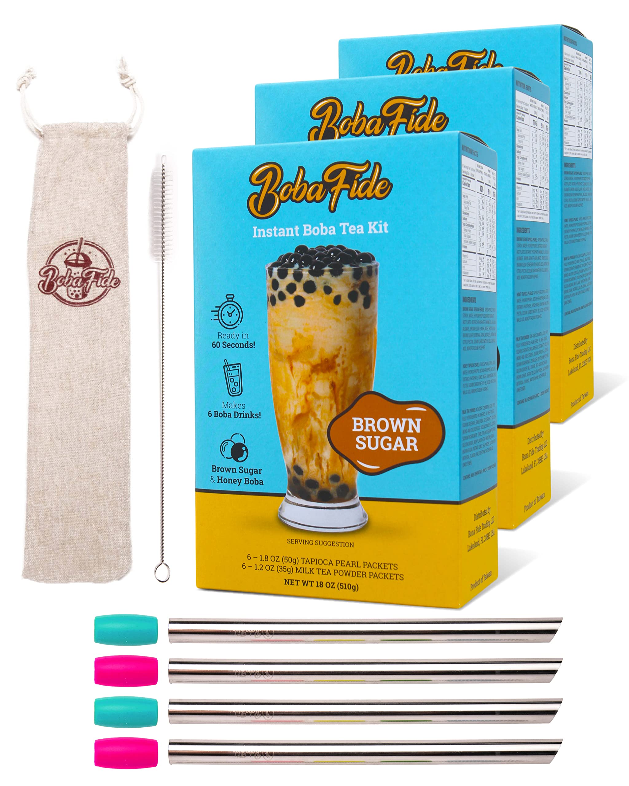 Buy BOBA FIDE Instant Boba Milk Tea Kit 18 Pack - Chewy Brown Sugar ...