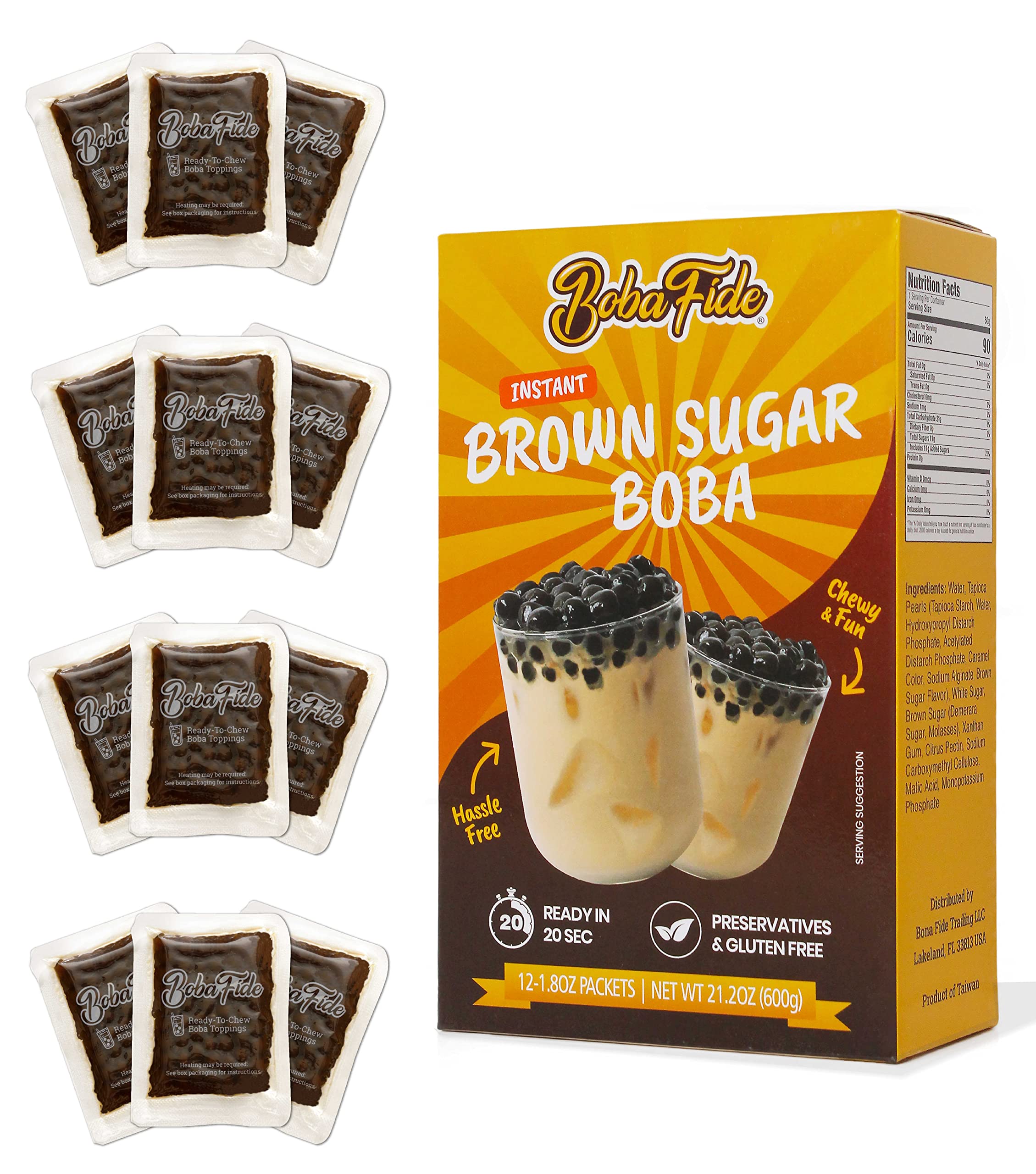 Buy BOBA FIDE Instant Brown Sugar Boba Tapioca Pearls, 12 Packets of ...