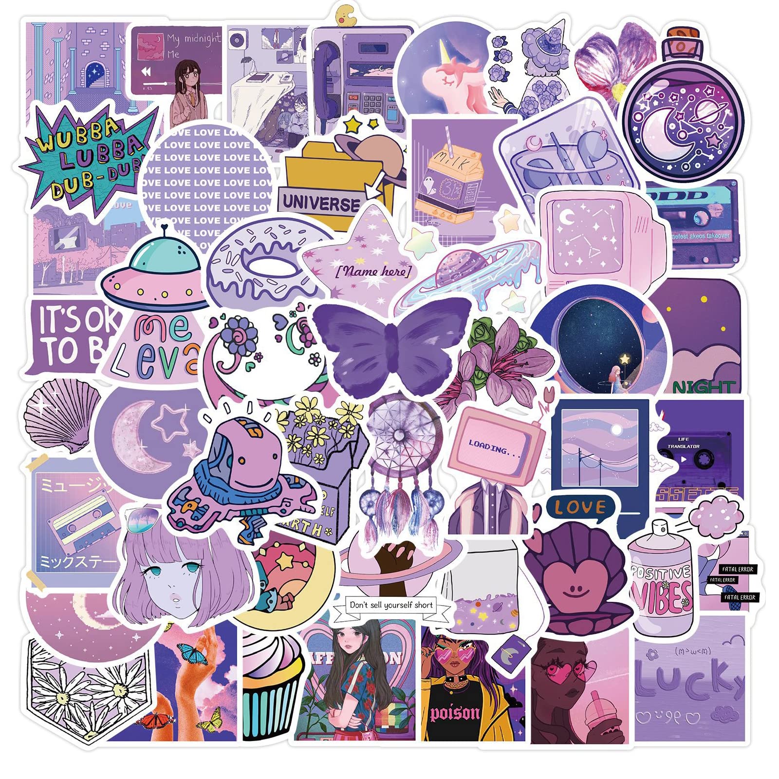 Amazon.com: 100pcs Cute Purple Stickers Kawaii Waterproof Stickers ...