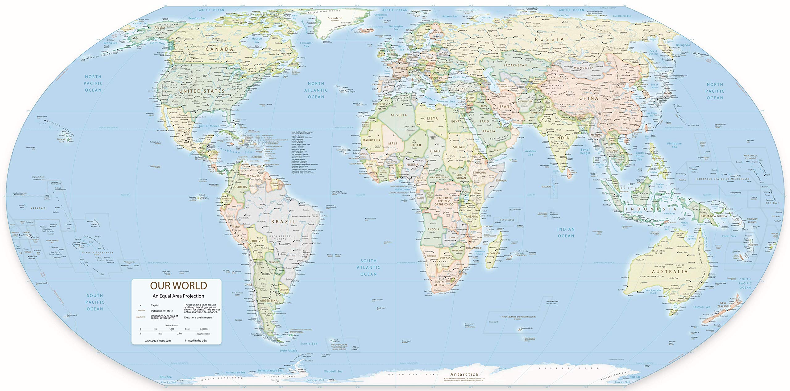 Buy Equal Area World (Similar to Peters , Gall Peters Projection). Very ...