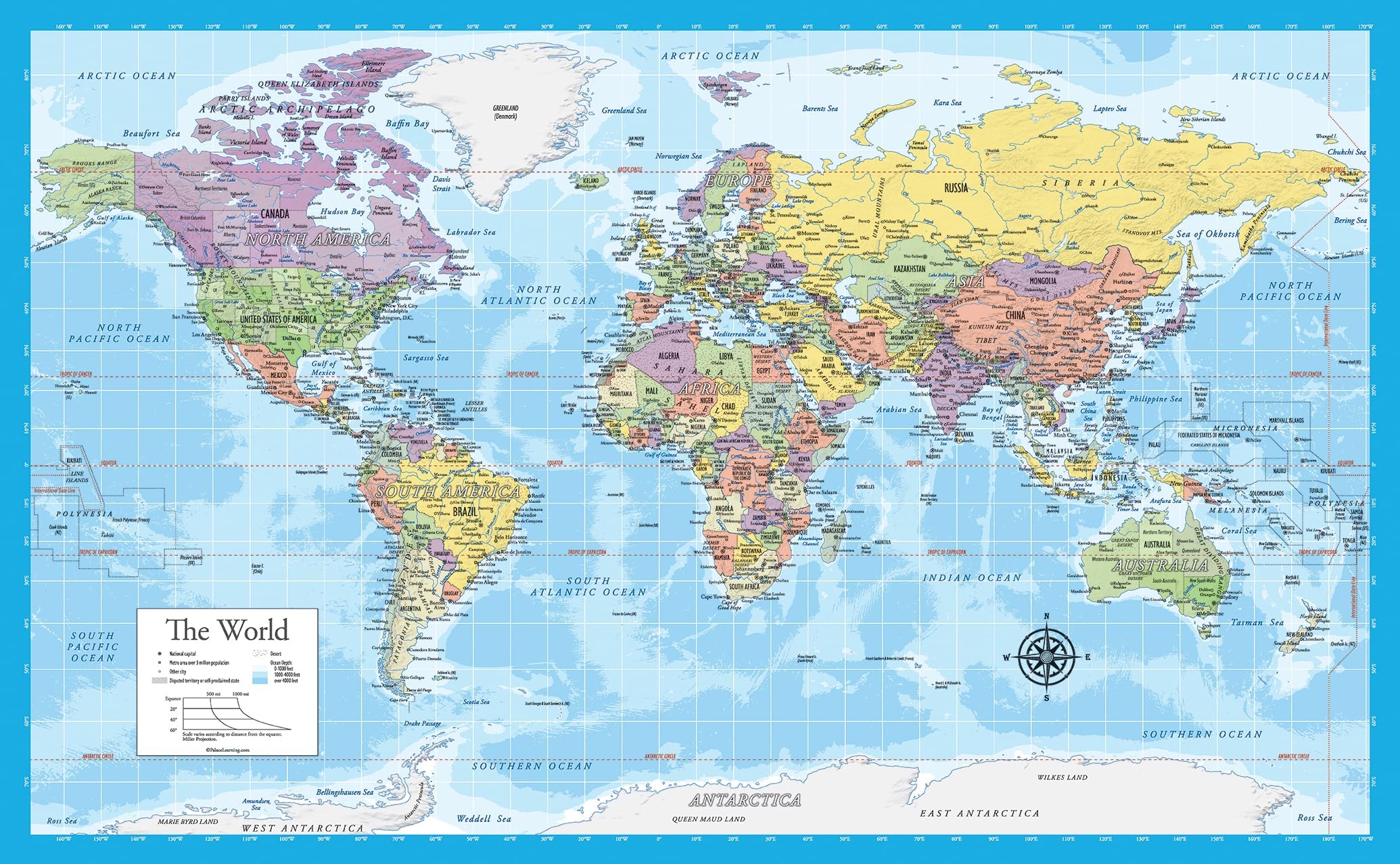 Amazon.com : Laminated World Map Poster - Map of the World Chart [Light ...