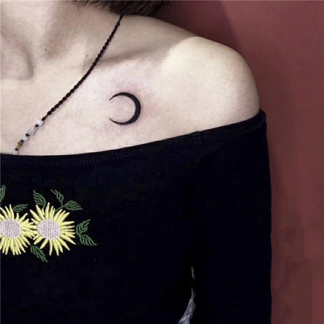 Buy Dainty Floral Crescent Moon Outline Feminine Temporary Tattoo Online in  India  Etsy