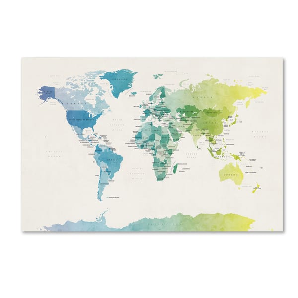 Michael Tompsett 'Watercolour Political Map of the World 2' Canvas Wall ...