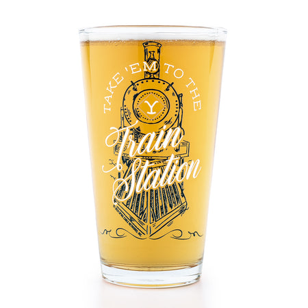 Yellowstone Take 'Em To The Train Station Pint Glass