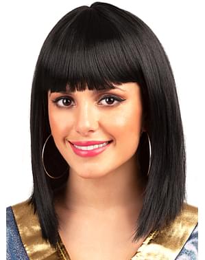 Short black wig with fringe