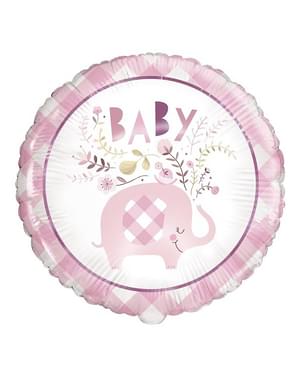 Μπαλόνι foil (46 cm) ροζ ελέφαντα Baby Shower - Ροζ λουλούδια ελέφαντας