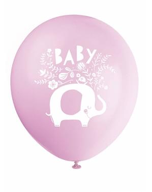 8 μπαλόνια από λάτεξ ροζ ελέφαντας baby shower (32 εκ.) - ροζ λουλουδάτος ελέφαντας