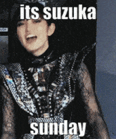 a picture of a woman with the words its suzuka sunday on it