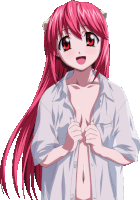 a girl with red hair is taking off her shirt and smiling