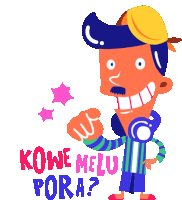 a cartoon of a man with the words " kowe melu pora " on his arm