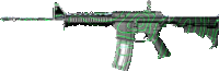 a black and green assault rifle with a green pattern on it on a white background .