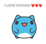 a cartoon of a blue cat saying i love you