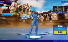 a screenshot of a video game called fortnite showing a character in a blue outfit