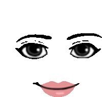 a woman 's face with black eyes and pink lips is smiling .